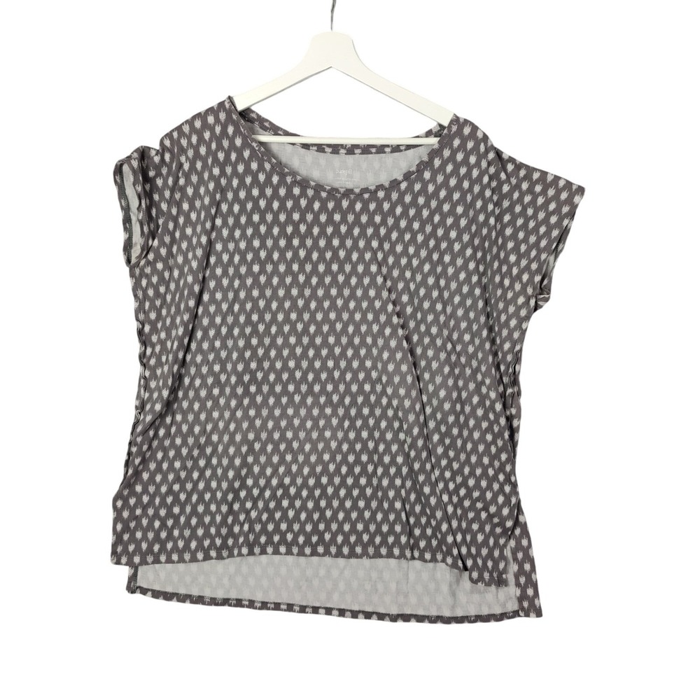 Pure J Jill Womens Artsy Lagenlook Poncho Top L Gray Ikat Printed Scoop Neck